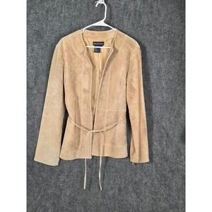 Tristan & Iseut Anthropology Tan Suede Embroidered Belted Blazer Jacket Womens L